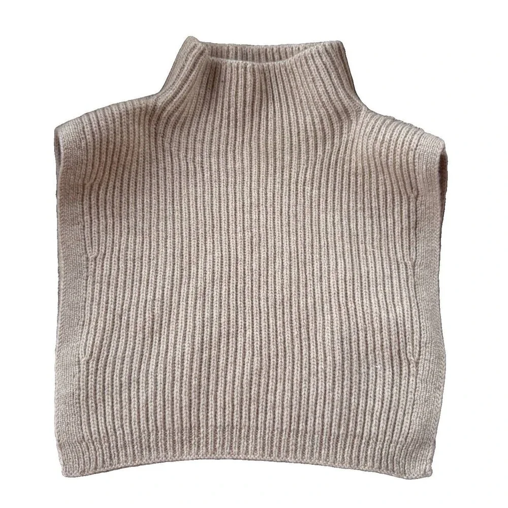 NWT H&M Rib Knit Mock Neck Poncho Sweater Cape One Size Beige Minimalist